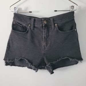 Madewell High-Rise Raw Hem Black Denim Shorts Size 26